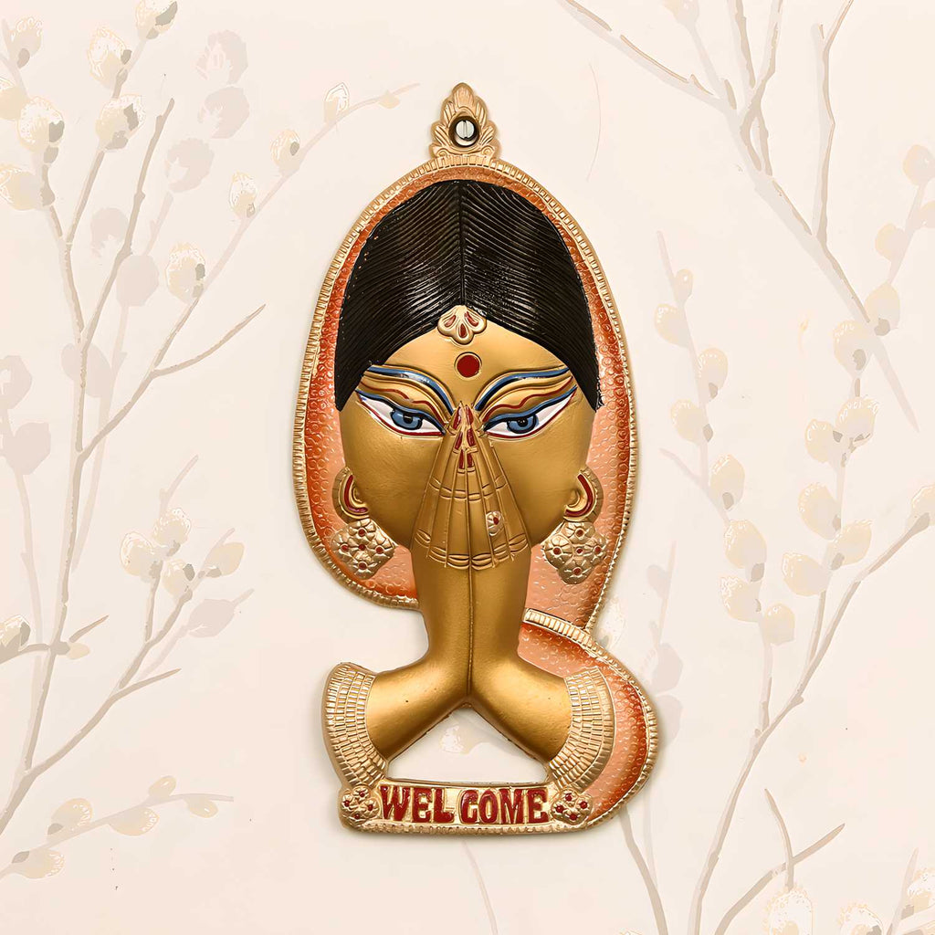 Welcome Lady Metal Wall Hanging - Colorful Decorative Door Art
