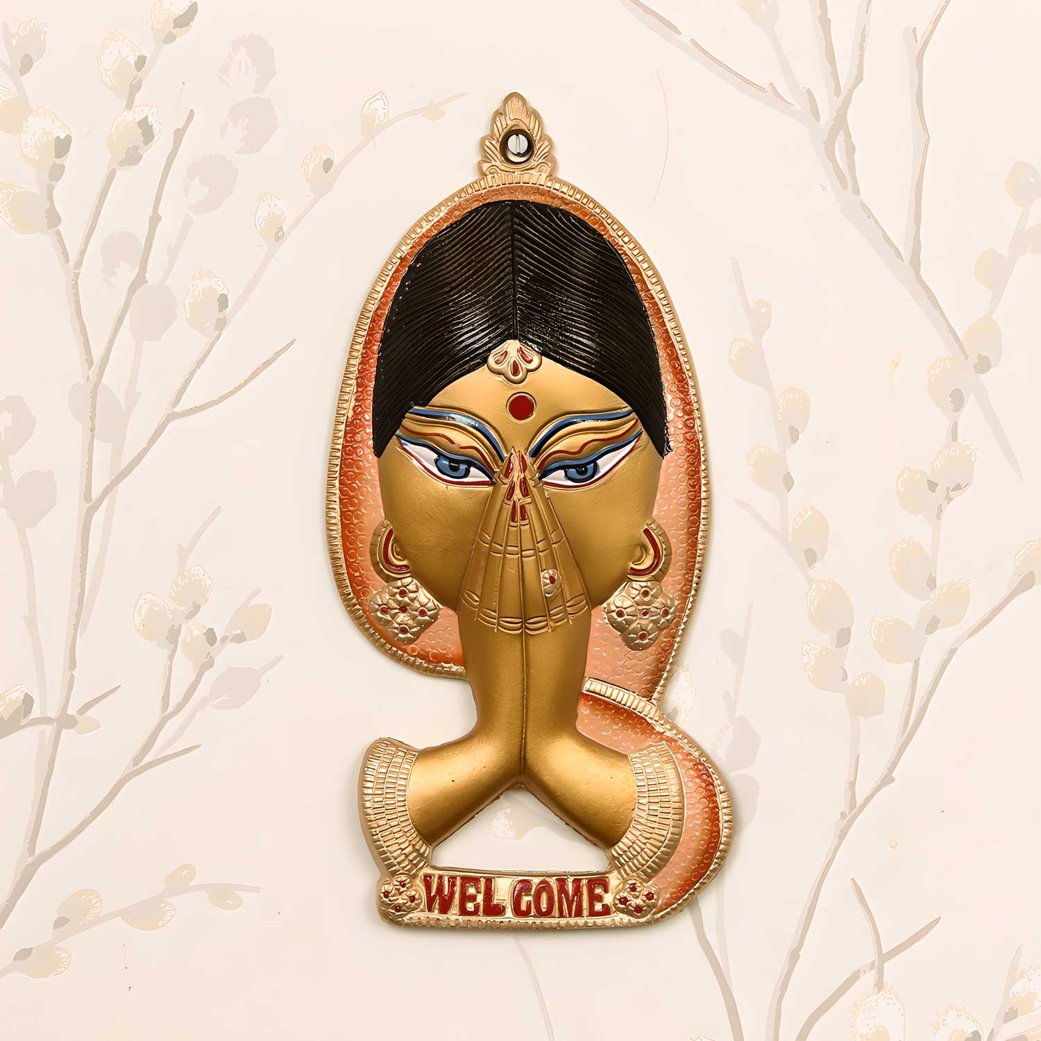 Welcome Lady Metal Wall Hanging - Colorful Decorative Door Art