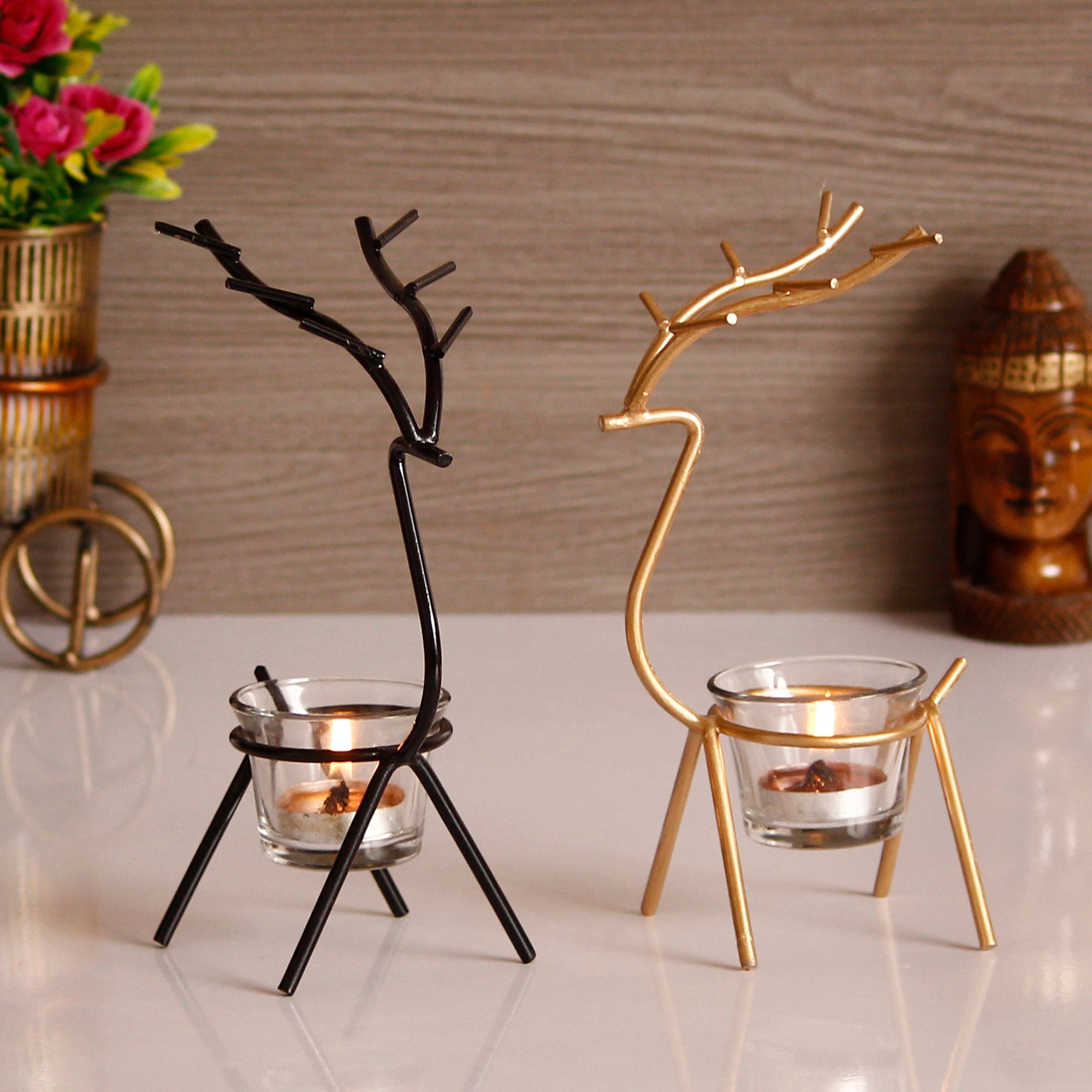 Deer Shape Metal Tea Light Holder Set