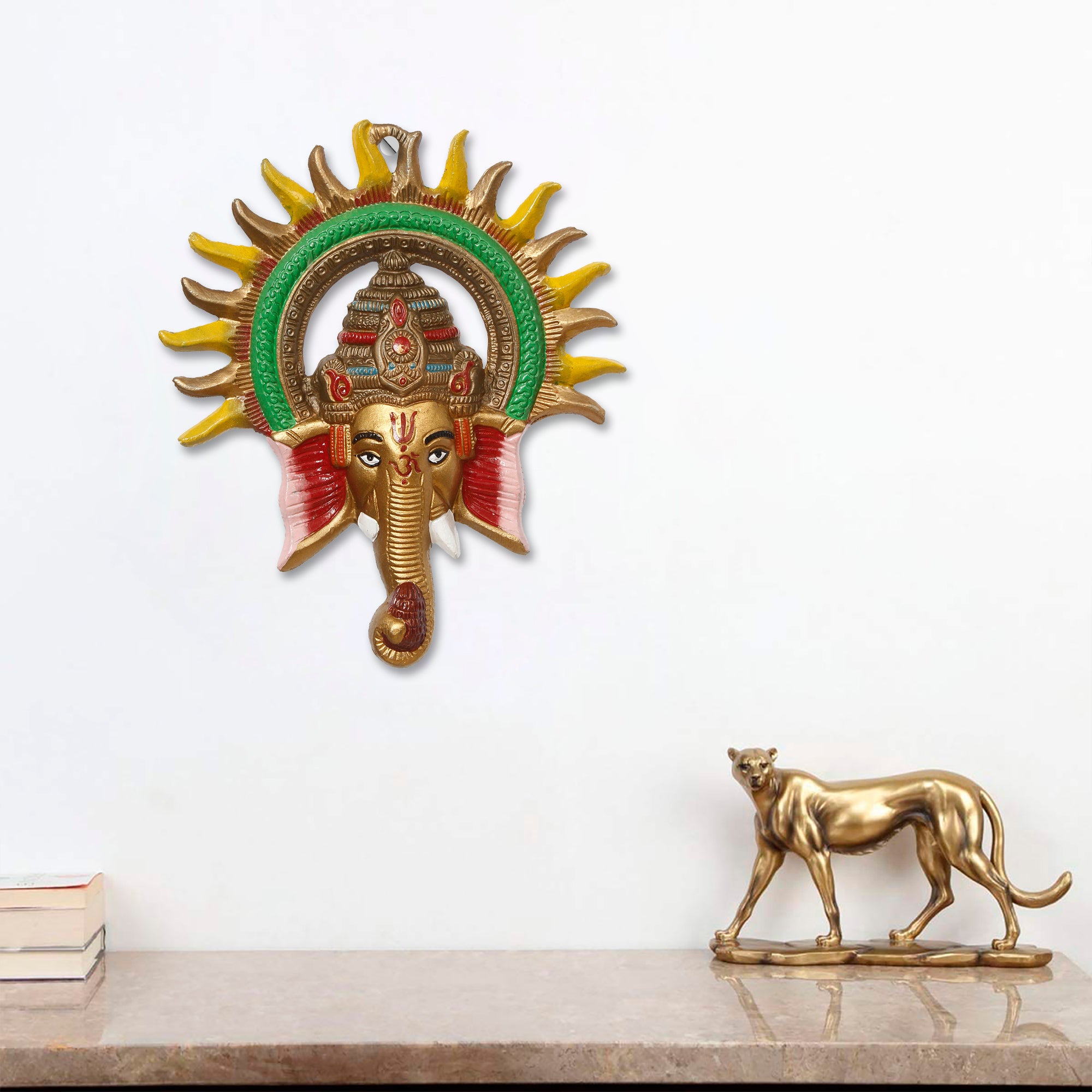 Lord Ganesha with Sun Decorative Metal Wall Hanging