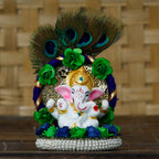 Lord Ganesha Idol Handcrafted Floral Plate with Peacock Feather