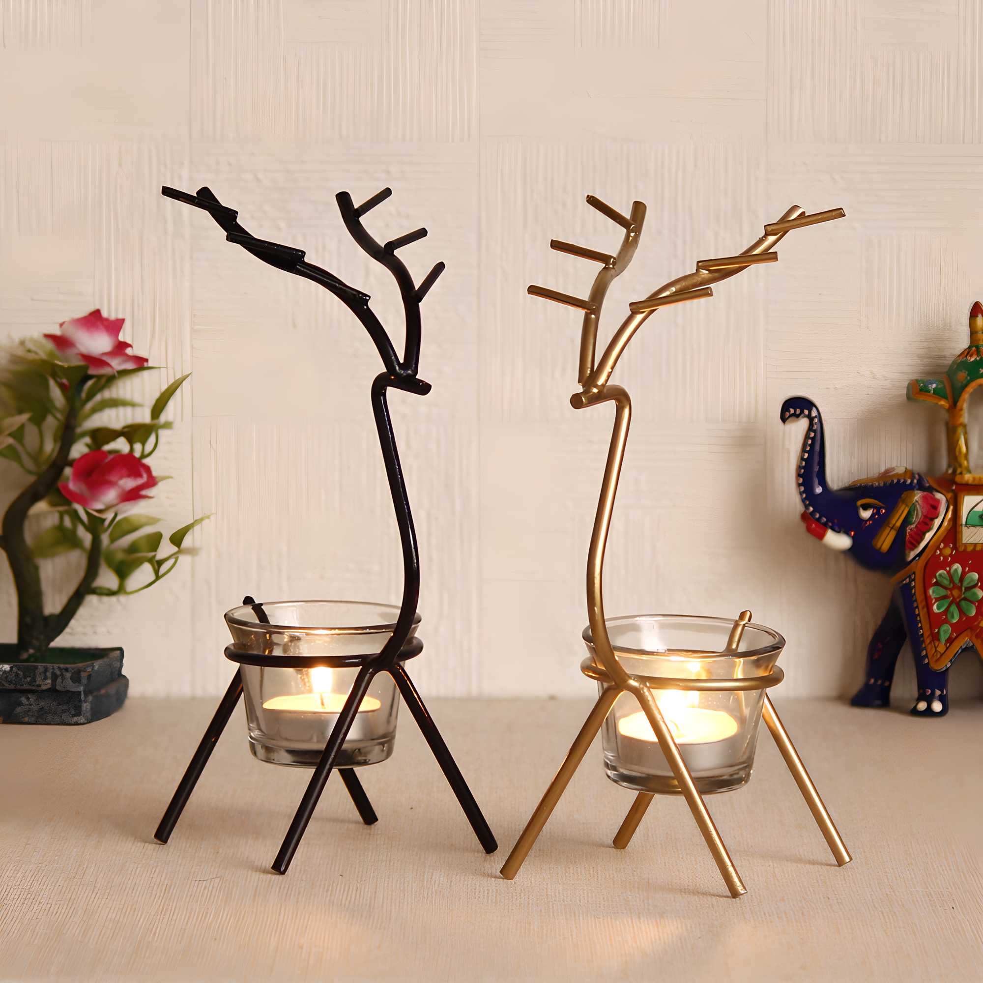 Deer Shape Metal Tea Light Holder Set