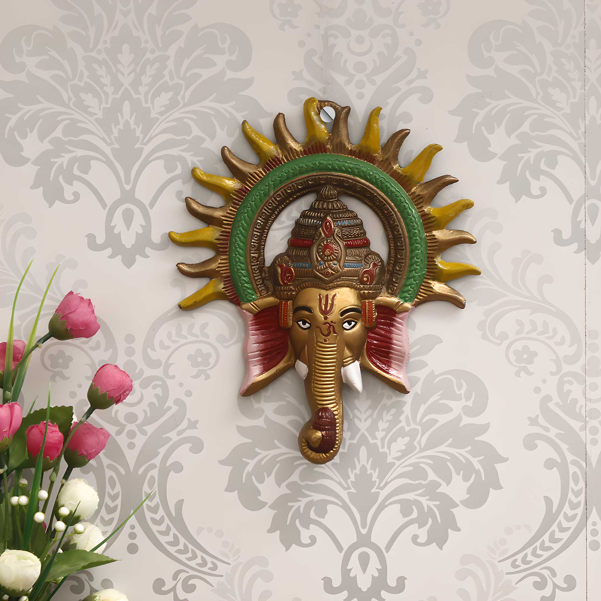 Lord Ganesha with Sun Decorative Metal Wall Hanging