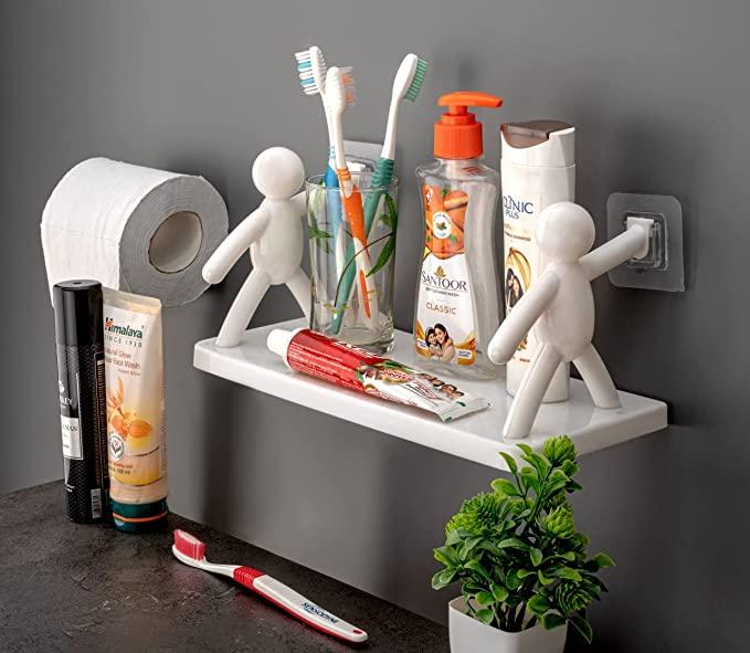 Wall-Mounted Bathroom Storage Shelf - No-Drill Installation Organizer