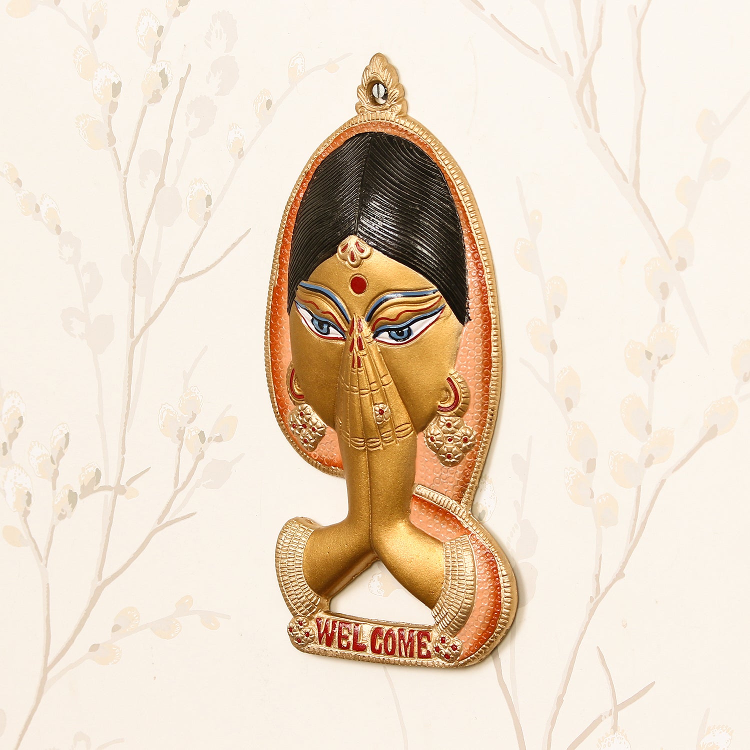 Welcome Lady Metal Wall Hanging - Colorful Decorative Door Art