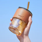 Glass Water Bottle with Bamboo Straw