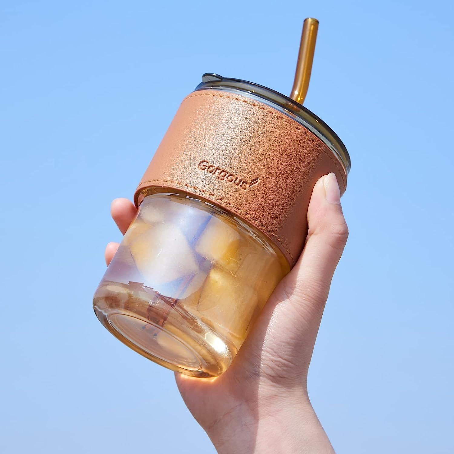 Glass Water Bottle with Bamboo Straw