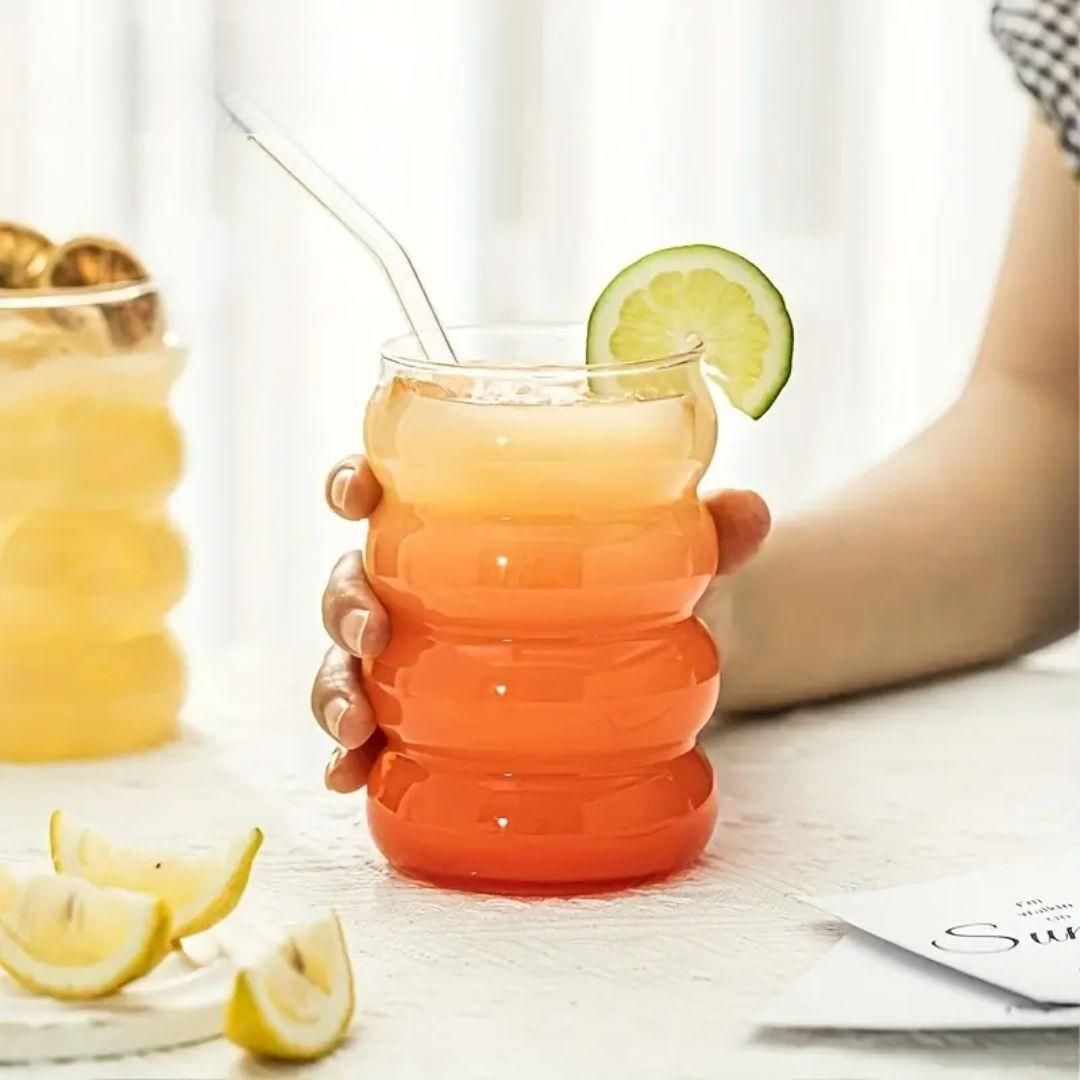 Wave Glass Tumbler with Wooden Lid