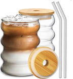 Wave Glass Tumbler with Wooden Lid