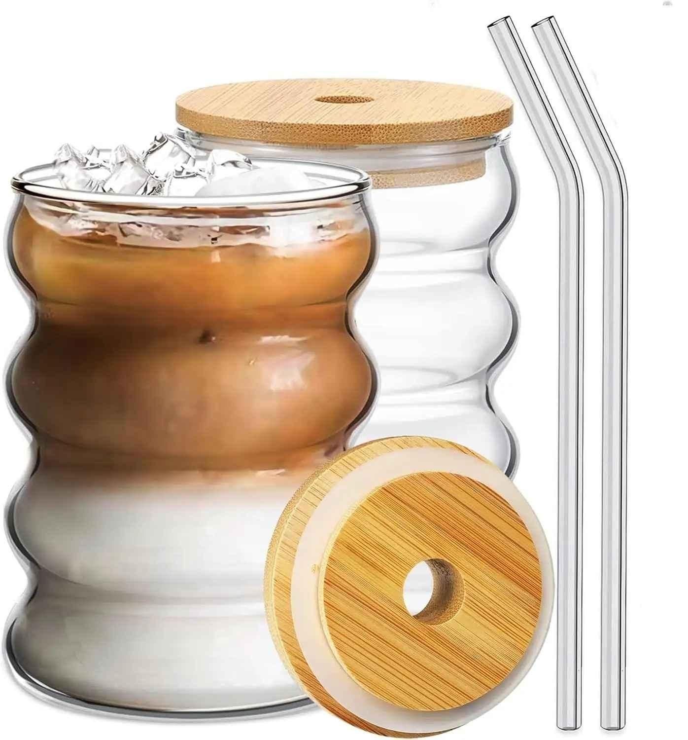 Wave Glass Tumbler with Wooden Lid