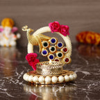 eCraftIndia Metal Peacock With Stones Handcrafted Tea Light Holder