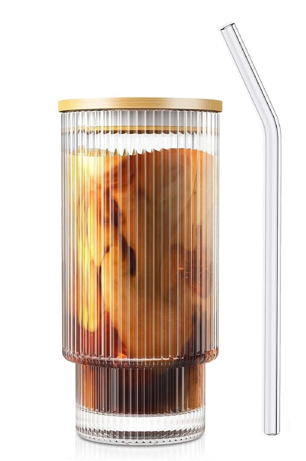 Ribbed Glass Tumbler with Wooden Lid