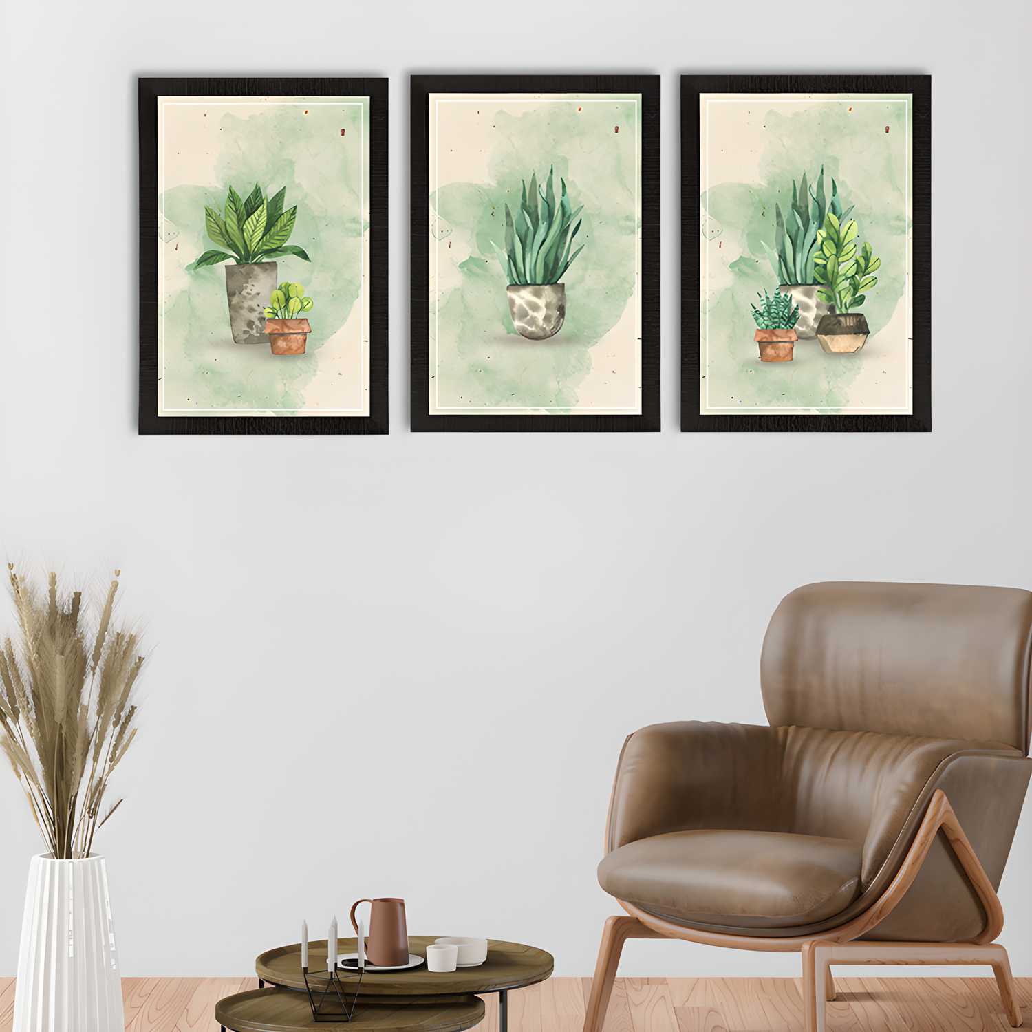 Watercolour Flower Pot Wall Art - Set of 3 UV Printed Paintings