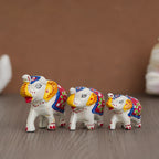 Handcrafted Multicolor Elephant Figurines - Set of 3 Decorative Showpieces