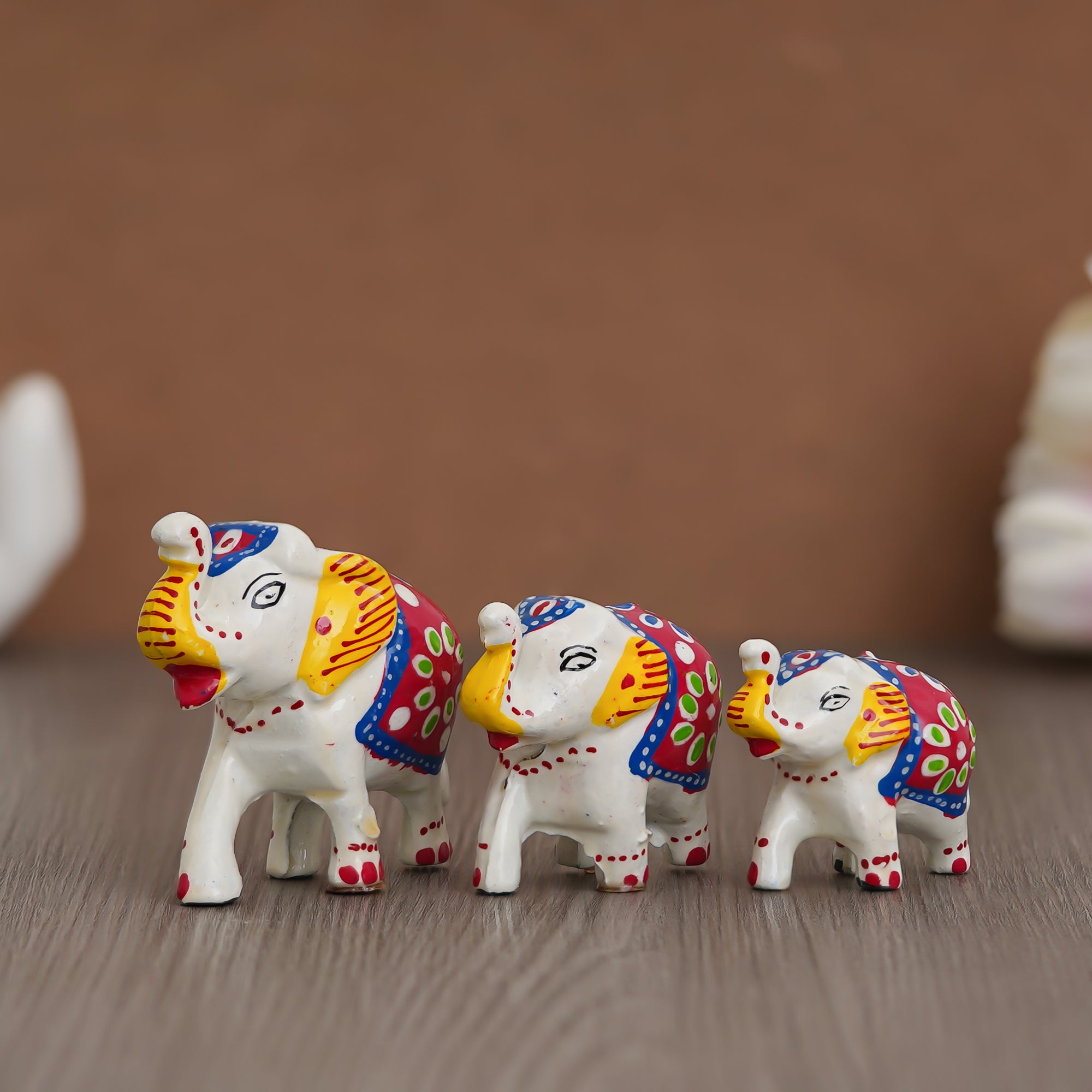 Handcrafted Multicolor Elephant Figurines - Set of 3 Decorative Showpieces