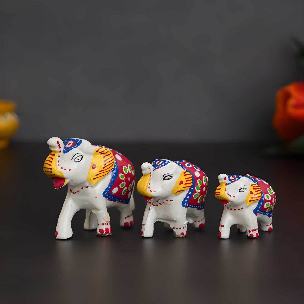 Handcrafted Multicolor Elephant Figurines - Set of 3 Decorative Showpieces