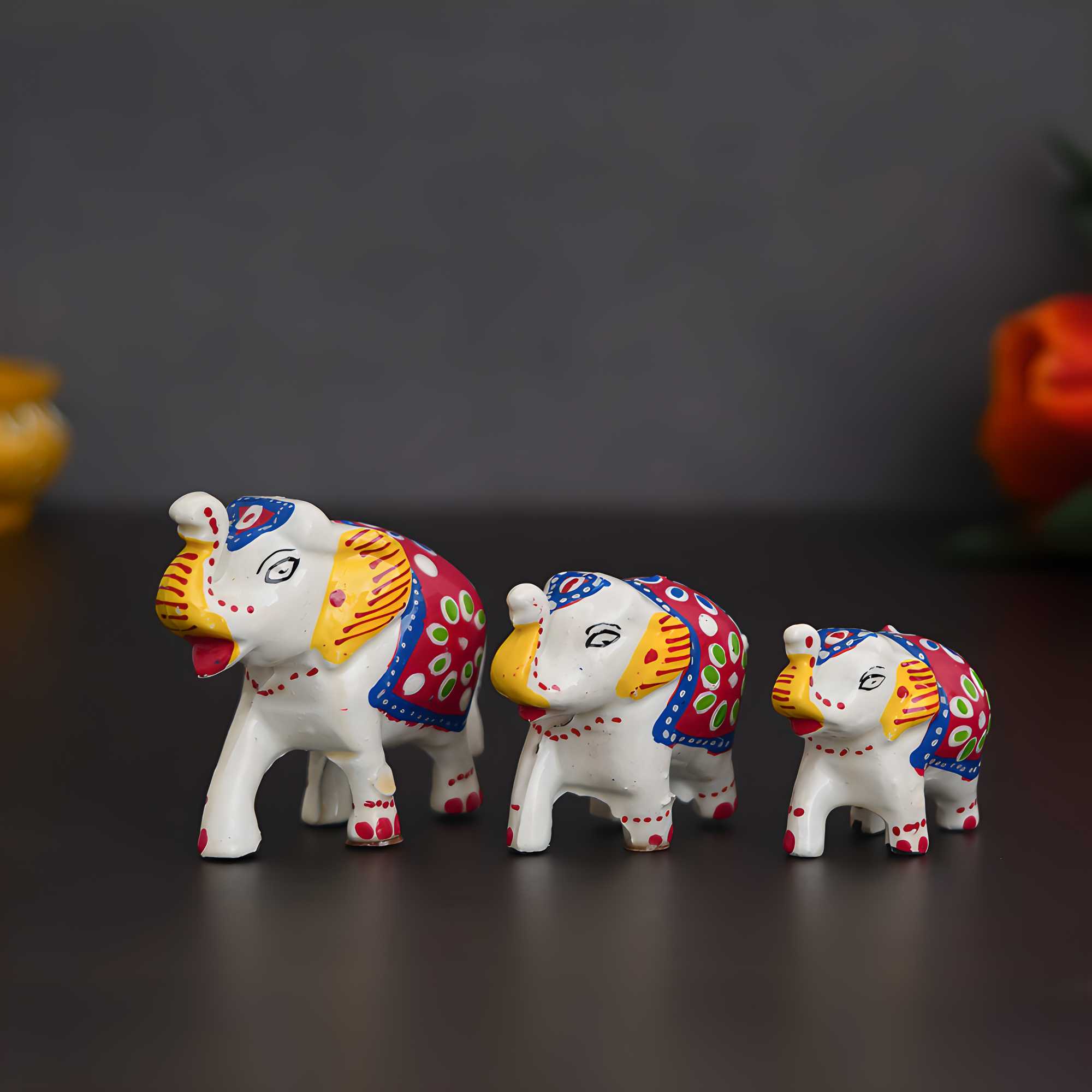 Handcrafted Multicolor Elephant Figurines - Set of 3 Decorative Showpieces