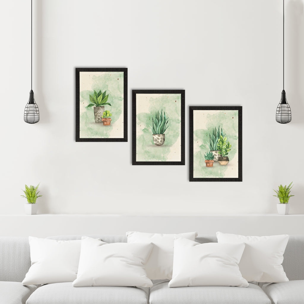 Watercolour Flower Pot Wall Art - Set of 3 UV Printed Paintings