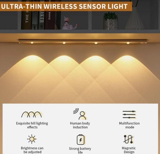 LED PIR Motion Sensor Cabinet Light - USB Rechargeable Under Cabinet Lighting