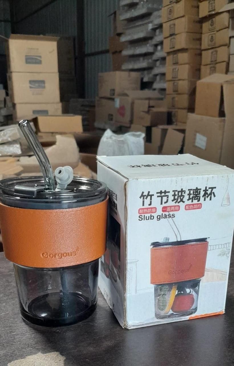Glass Water Bottle with Bamboo Straw