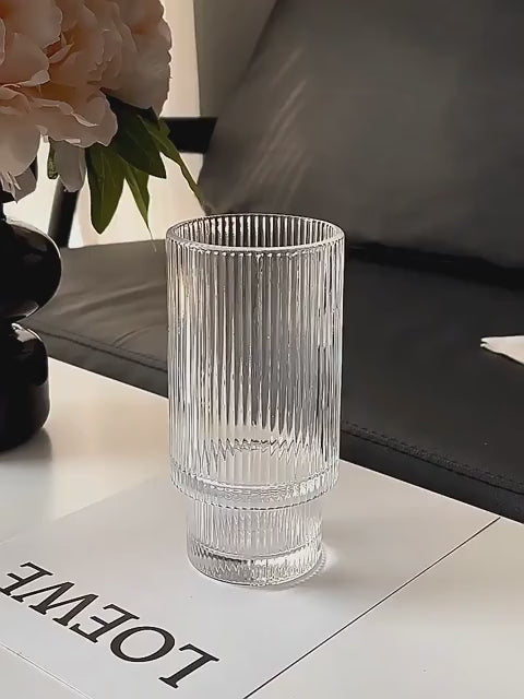 Ribbed Glass Tumbler with Wooden Lid